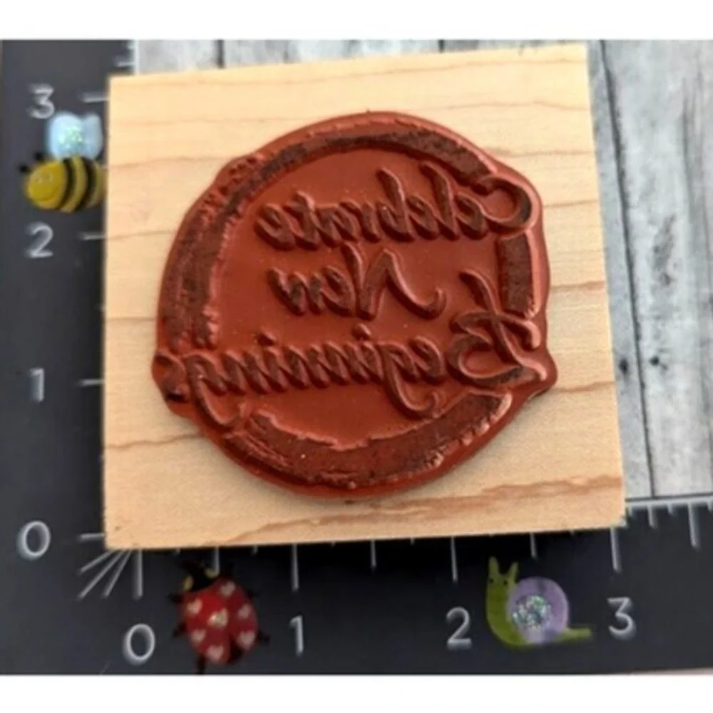 Inkadinkado Celebrate New Beginnings 6187N Rubber Stamp Wood #D86